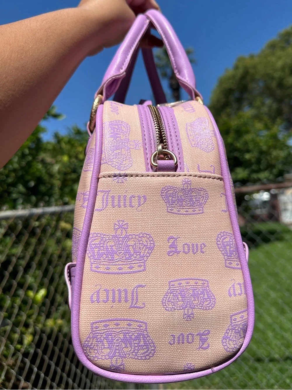 Juicy Couture Y2K Pink Lavender Monogram Bowler Satchel Crossbody Purse NWT
